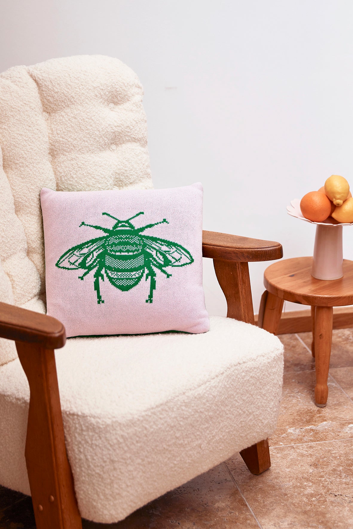 Zero Waste Knitted Bee Cushion in Pink and Green
