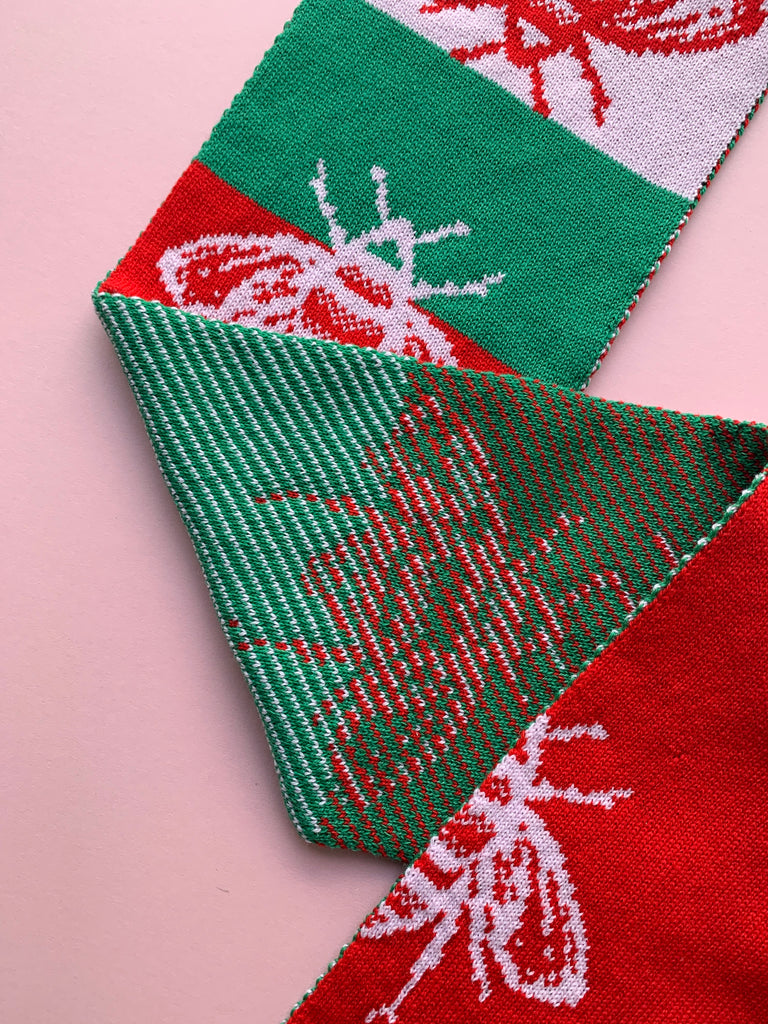 Bee Scarf in Pink, Red & Green