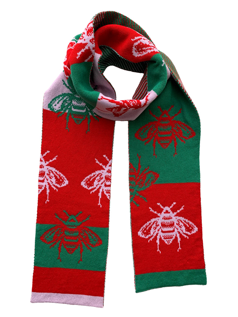 Bee Scarf in Pink, Red & Green
