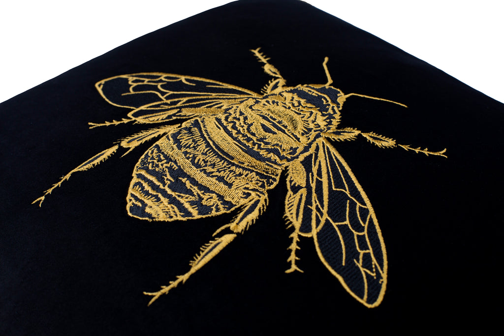 Embroidered Velvet Bee Cushion