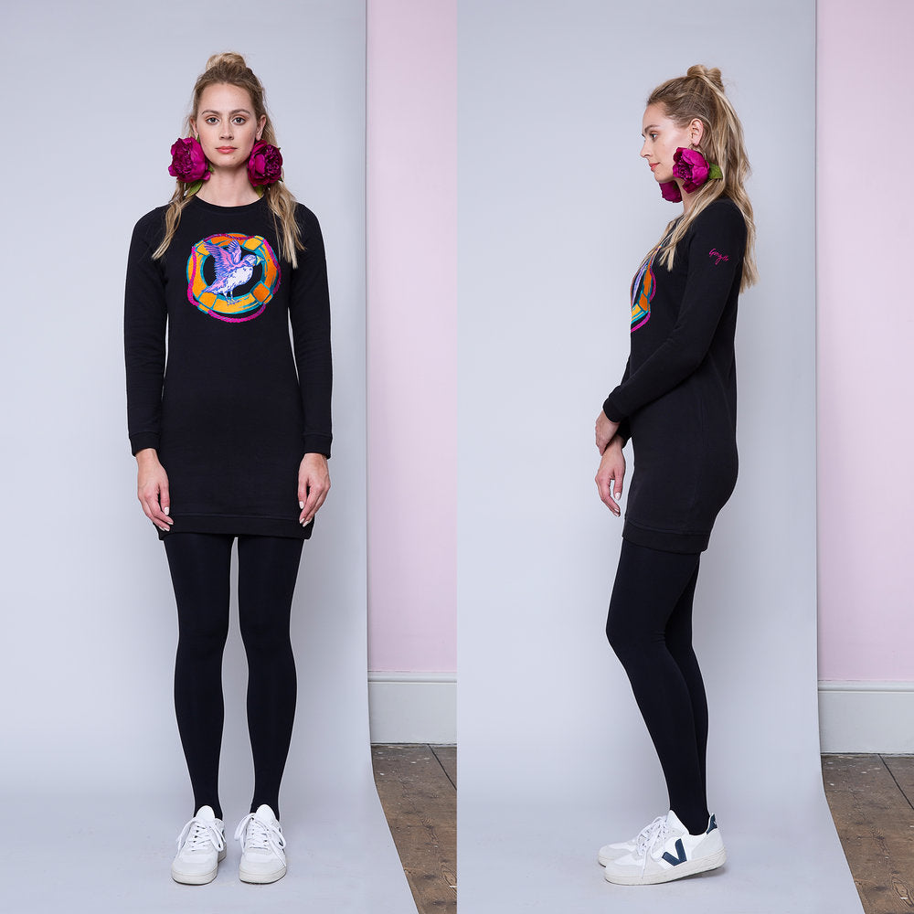 Puffin Lifesaver Embroidered Sweatshirt Dress SAMPLE